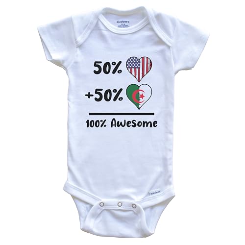 50% American 50% Algerian 100% Awesome Algeria Heart Flag One Piece Baby Bodysuit - Main Image