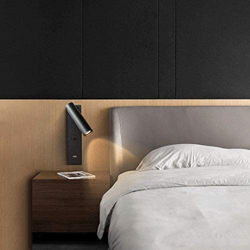 Lámpara de pared LED negra con lector ajustable y cargador USB para dormitorio 2