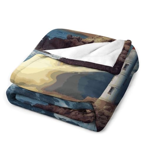 Couverture micro polaire phare bord de mer douce pour canapé - 5