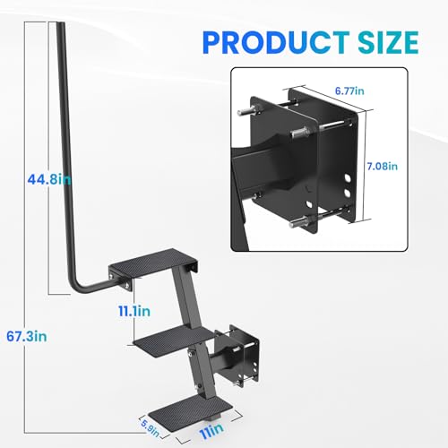 RVSNAIL Heavy Duty Boat Trailer Steps with Adjustable Handle, 3 Steps, Universal Fit for 3" x 3", 4" x 4" & 3" x 5", Non-Slip Surface, 450Lbs Capacity by RVSNAIL - Used condition - Image 3
