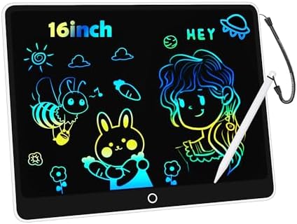 Bunte LCD Schreibtafel Kinder 16 Zoll, Maltafel Zaubertafel Digital Zeichnen Writing Tablet Ektronischer Grafiktablet 3-12 jährige mädchen Jungenkinderspielzeug Geschenke (Weiß)