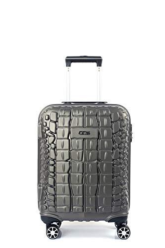 Preisvergleich Produktbild CCS CROCODILE 8 Rollen Koffer Trolley Handgepäck Hartschale Reisetasche Leichtgewicht Gepäck, Grau - Anthrazitgrau - Größe: Medium