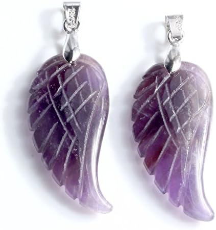 Jovivi Natural Amethyst Crystal Quartz Gemstones Stone Healing Point Chakra Reiki Angel Wings Pendant Chain Necklace