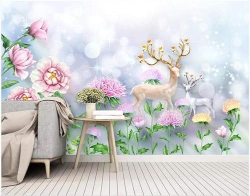 Tzxztt Minimalista Tridimensional Flores Ciervos Arte Moderno Papel Pintado 3D Seda Texturizada Primera Calidad Neutros Material Ideal Para SalóN Dormitorio-200cm×140cm