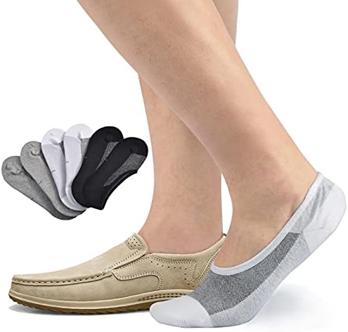 LO SHOKIM 6 Pairs No Show Socks Men Breathable Non Slip Low Cut Socks Women Cotton Durable Invisible Socks Loafers (WY-2Black+2White+2Grey, 10-13)