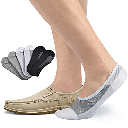 Lo Shokim 6 Pairs No Show Socks Men Breathable Non Slip Low Cut Socks Women Cotton Durable Invisible Socks Loafers (Wy-2Black+2White+2Grey, 10-13) #TOP2