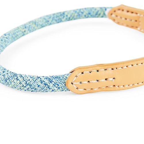 YOULY The Wanderer Rope & Leather Dog Collar, Heather Blue, Large
