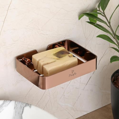Image of Pixaflo Stainless Steel 304 Grade Bathroom Soap Holder /Soap Stand /Soap Dish | Wall-Mounted | Durable | Anti-Rust | Sleek Black Finish | Bathroom Accessories | Rose Gold