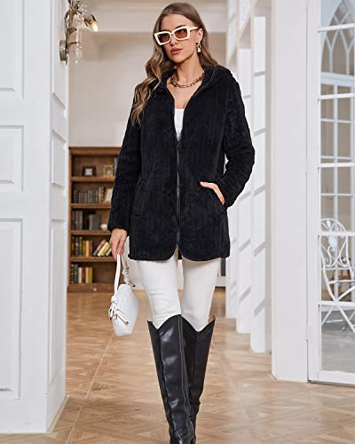 LY VAREY LIN Womens Fuzzy Fleece Sherpa Jacket Zip Up Hooded Cardigans with Pockets4
