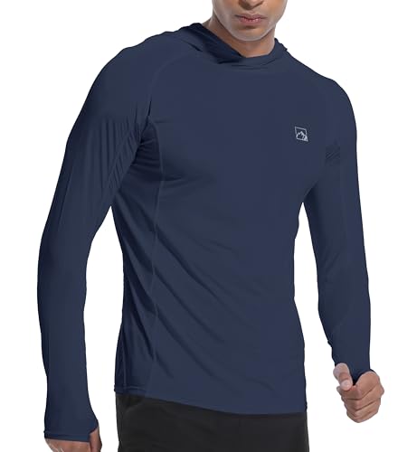 Men's UPF50+ Hoodie Shirts Rash Guard Long Sleeve UV Sun Protection Lightweight Quick Dry SPF Fishing Athletic Running Swim