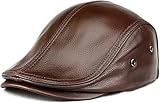 Men's Genuine Cowhide Newsboy Cap Leather Hat Adjustable Beret Caps Classic Golf Flat Ivy Cap Gatsby Driving Fishing Hat (Brown)