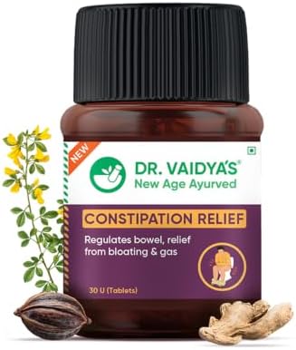 Dr. Vaidya's Constipation Relief Tablets | Improves Digestion & Regulates Bowel Movement | Sonamukhi, Haritaki & Sunth | 30 Tablets per Pack | Pack of 1