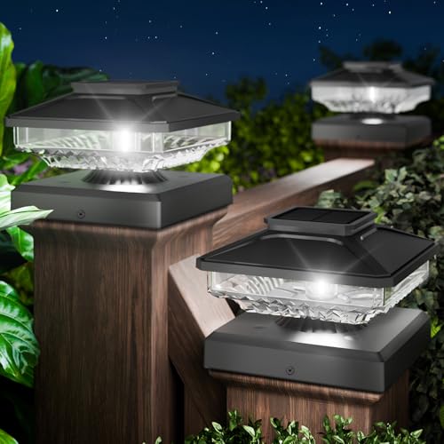 BITPOTT Bright Solar Post Cap Lights 2 Pack, 3-in-1 [4X4/5X5/6X6] Fence Post Solar Lights for Wooden/Vinyl, Waterproof IP65, 6000K Outdoor Light for Garden Patio Fence Deck