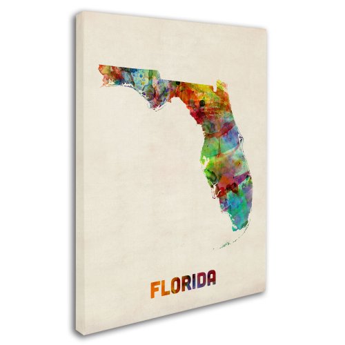 Florida Map By Michael Tompsett, 18 By 24-Inch Canvas Wall Art #TOP1
