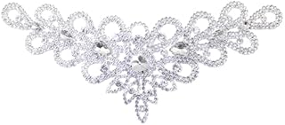 PEARLY JUN Rhinestone Appliques Silver Diamond V Neck Applique Patches for Dresses Hand Sewing Craft Projects DIY Wedding Clothes Shoes Hats Bags Embellishments
