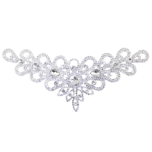PEARLY JUN Silver Rhinestone Applique Rhinestone Patch Crystal Applique