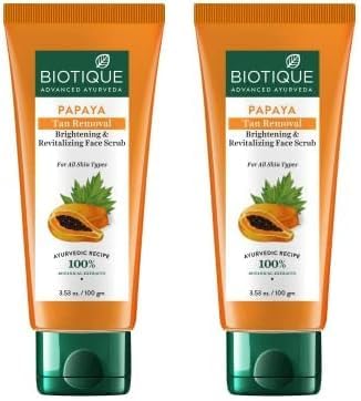 Papaya Tan Removal Brightening & Revitalizing Face Scrub | Gentle Exfoliation | Smooth and Clear Complexation | 100% Botanical Extracts| Suitable for All Skin Types | 100g (Pack of 2)