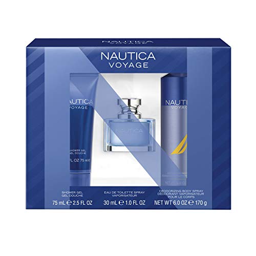 Nautica Voyage 3-Piece Gift Set with 1.7-Ounce Eau de Toilette, 2.5-Ounce Shower Gel, and 6-Ounce Body Spray, Total Retail Value $30.00, 3 Piece Set