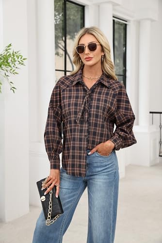 AKODOZO Womens Oversized Tie Neck Button Down Blouse Long Sleeve Shirt Business Casual Work Top for Daily Wear — view 6