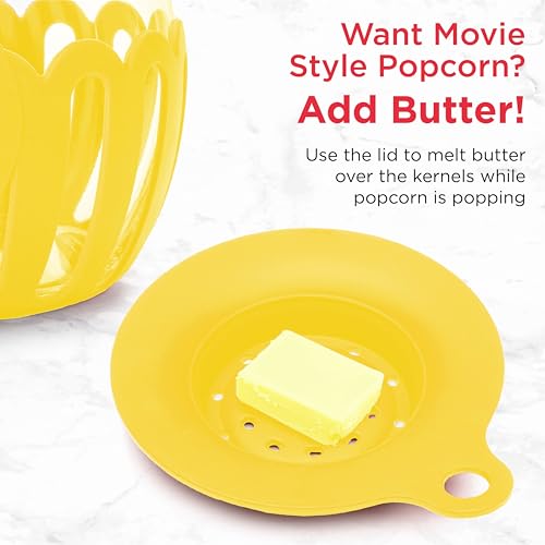 Ecolution Patented Micro-Pop Microwave Popcorn Popper with Temperature Safe Glass, 3-in-1 Lid Measures Kernels and Melts Butter, Made Without BPA, Dishwasher Safe, 1.5-Quart, Yellow by Ecolution - Image 4