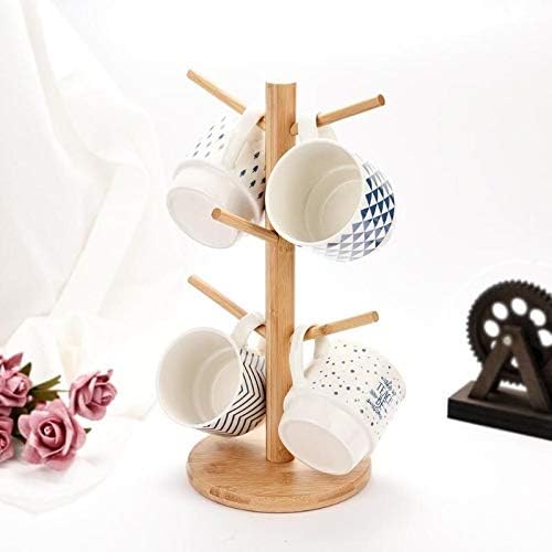 Ashnna Bamboo Mug Holder, Removable Bamboo Mug Stand, Storage Coffee Tea Cup Organizer Hanger Holder with 6 Hook, .