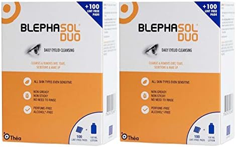 Blephasol Duo - Micellar Lotion and Cotton Pads Set for Gentle Daily Eyelid Hygiene | Fragrance-Free and Non-Irritating Formula | Pack of 2 x 100ml Bottle and 100 Cotton Pads