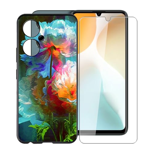 KJYFOANI for BLU G64 Case, with [ 1 x Screen Protector Tempered Glass Film], Black Soft Silicone Cover Shockproof Bumper Protection Case for BLU G64 (6.80") - XV43