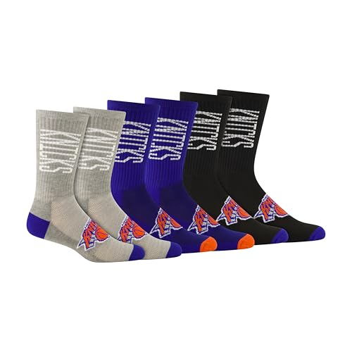 Ultra Game Youth NBA Official Athletic Cushioned Vertical Attack Team Crew Socks - 3 Pack New York Knicks Assorted Y9-11