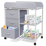Baby Changing Table, Portable Changing Table, Diaper Changing Station with Waterproof Pad, Changing Table Dresser with 3 Storage Baskets, Mobile Nursery Organizer for Newborn Essentials