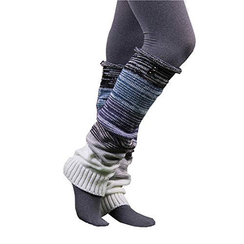 Women's Boho Knitted Warm Long Leg Warmer (Beige&khaki) (Rainbow & Black)3