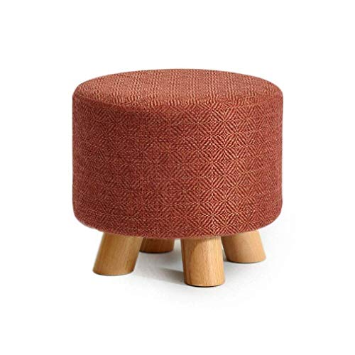 Repose-pieds ottoman rembourré lin pouf bas rond bois - 2