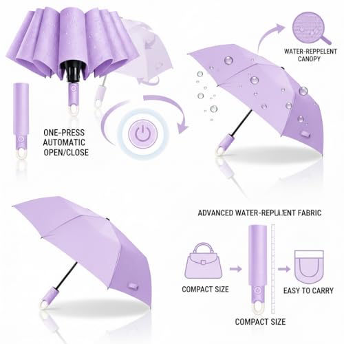 Image of Owme UV Umbrella for Women, Mini Folding Portable 3-Fold Umbrellas | Auto Open & Close for Rain and Sun Protection, Anti-Slip Handle | Windproof Umbrlla for Bedroom, Living Room,Entryway -