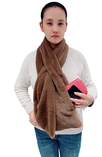 Lina & Lily Women's Winter Pull-Through Faux Fur Scarf with Hidden Zipper Pocket