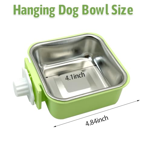 kathson Crate Dog Bowl, Removable Stainless Steel Hanging Pet Kennel Cage Bowl Food & Water Feeder Coop Cup for Puppy, Cat, Rabbit, Guinea Pigs 3pcs Small Square(Blue, Green, and Pink) - Thumbnail 2