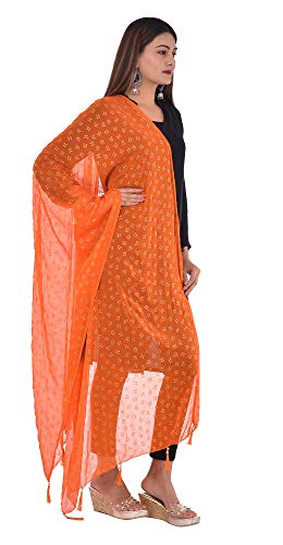 Image of YOUTHQUAKE Soft Chiffon Dupatta with Golden Foil Print & Tassels for Women & Girls