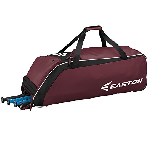 EASTON E510W Bat & Equipment Wheeled Bag, Baseball Softball, 4 Bat Compartment, Vented Pockets - Minimize Odor, Quick Dry, Removable Shoe Panel, Zippered Pockets, Fence Hook