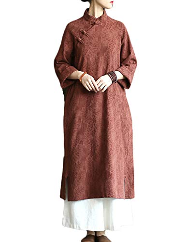 Image of LUZU JUNU Spring Women Dresses Chinese Dress Traditional Collar Vintage Cotton Linen Robe Cheongsam Dresses