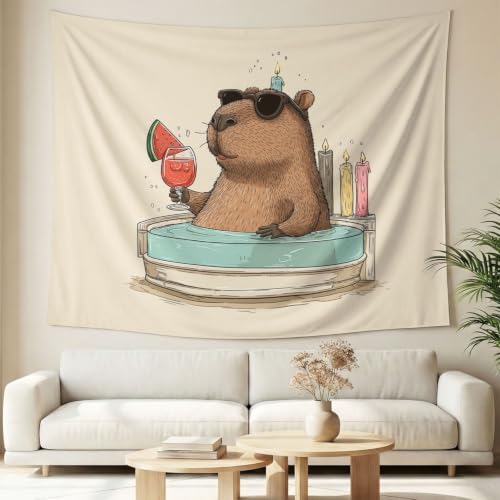 Tapisserie Capybara 240x320 cm grande tenture murale été en tissu pour salon