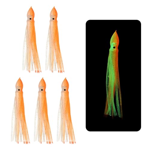 YELARXI Fishing Squid Skirts Lures 8cm/3 Inch Luminous 5 Pcs Orange