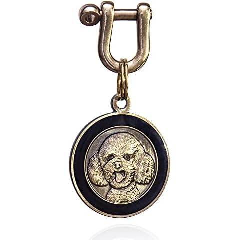 Brass Relief Sculpture Pet Head Portrait ID Tags, Personalized Dog Tags and Cat Tags, up to 5 Lines of Custom Text Anti Lost, 1 Piece (Poodle) Cover