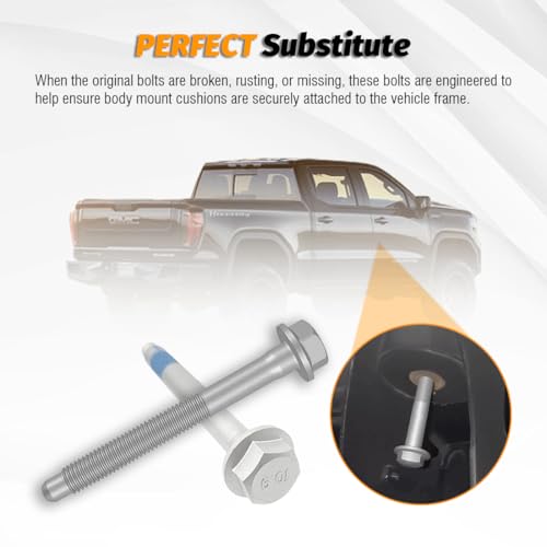 13857 for Chevrolet Body to Frame Mounting Bolt Kit, Cab Body Assembly Mount Cushion Bolt Grade 10.9 Compatible with Select GMC Sierra Chevy Cadillac Models 15704266 15704260 11516868 (6Pcs)