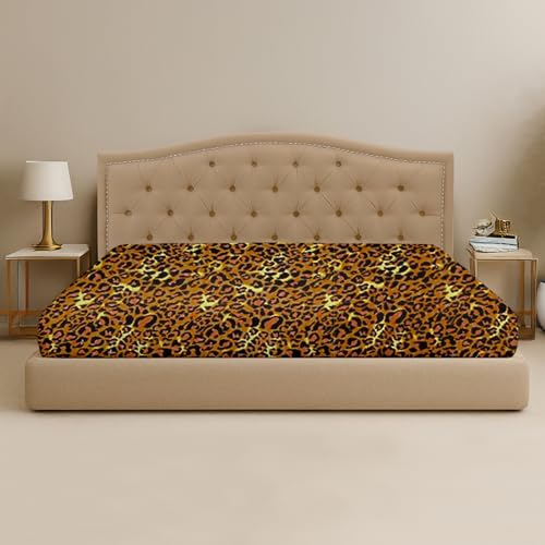 SGI bedding 120″W × 80″L 1Pc Family King Fitted Sheet Only 100% Egyptian Cotton - 600 TC Fits 18" Deep Pocket - Soft Breathable Luxury Oversized Sheets, for Extra Large Beds - Leopard Print