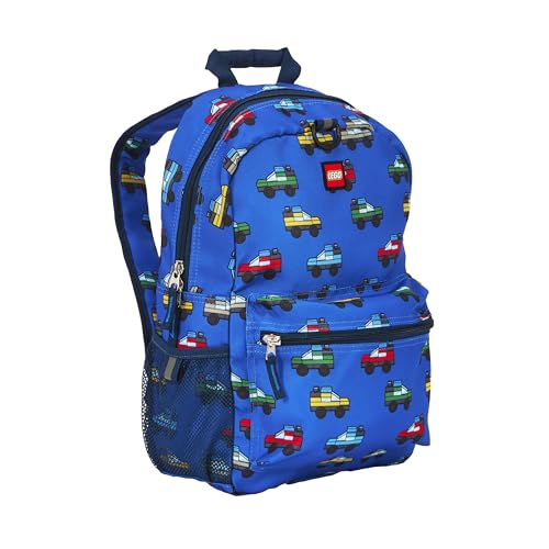 LEGO Iconic Prints Kids School Backpack Bookbag, for Travel, On-the-Go, Back to School, Boys and Girls, with Adjustable Padded Straps and Fun patterns, Cars in Blue by LEGO - Used condition - US$25.36