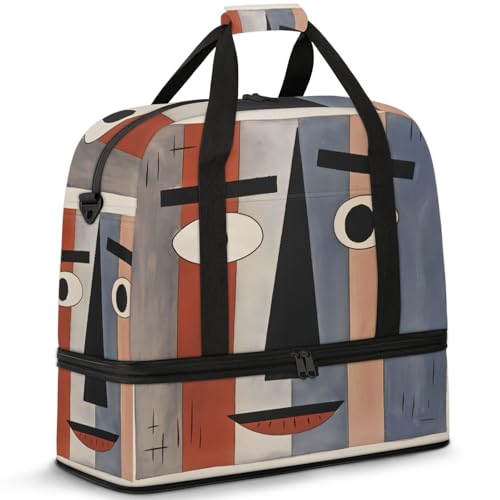 Large Weekender Overnight Bags Funny Abstract Vertical Stripes Travel Duffel Bag for Women Men Gym Bag With Shoe Compartment Foldie Travel Tote Bag Carry On Personal Item Bag for Travel Gym Sports