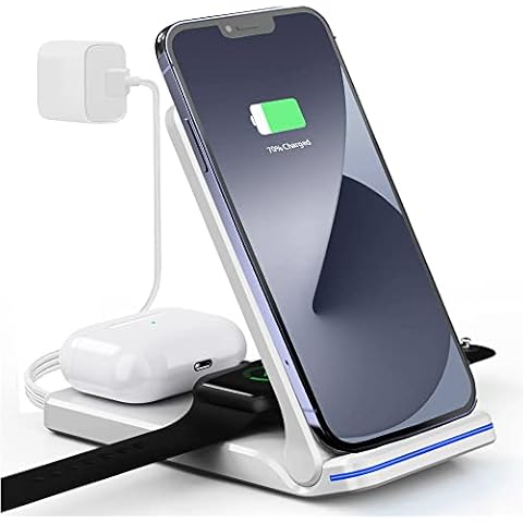 3 in 1 Wireless Charging Station,Foldable Wireless Charger For iphone 13/12/11 Series/XS MAX/XS/XR/X/8/8 Plus and Samsung Phones,15W Fast Wireless Charging Stand for iWatch and AirPods Pro/2/3(White) Cover