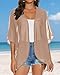 Womens Kimono Cardigans Beach Cover ups Swimwear Puff Sleeve Loose Casual Summer Tops (Lotus Root Pink,L)
