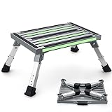 BOYISEN RV Step Stool, Height Adjustable Aluminum Step Stool with Non-Slip Rubber Feet Reflective St