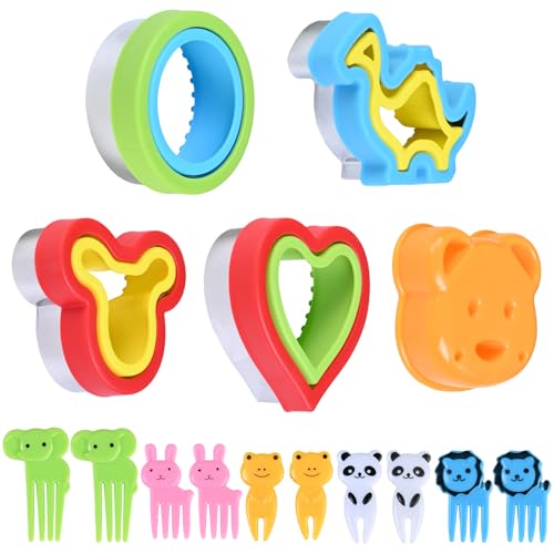 5 Stück Brot Toast Ausstecher Für Kinder mit 20 Tiere Zahnstocher Keksausstecher Sandwich Ausstecher Kinder Bento Box Zubehör für Sushi, Toast, Obst, Kuchen, Kekse