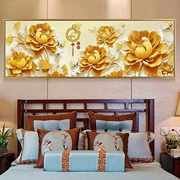 Peinture diamant fleur d'or 70x140cm broderie strass grand format