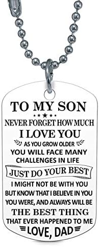 to My Son The Best Things I Love You Dad Dog Tag Military Air Force Navy Coast Guard Necklace Ball Chain Gift for Best Son Birthday Graduation Stainless Steel